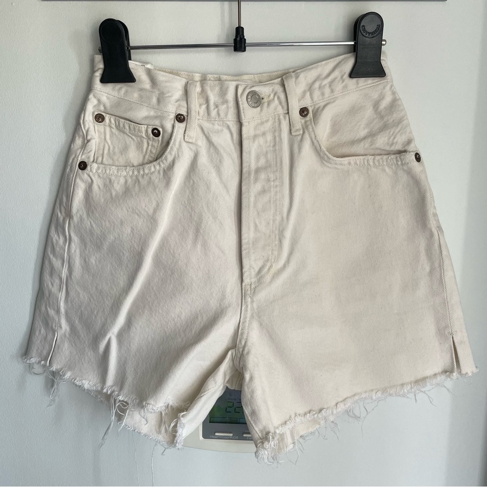 AGOLDE High Rise White Denim Shorts